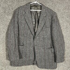 Vintage Kuppenheimer Harris Tweed Blazer Mens‎ 46 Gray Herringbone Wool Coat 80s